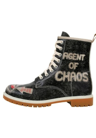 Femme Cuir Vegan Noir Bottes Longues - Agent of Chaos Motif - 