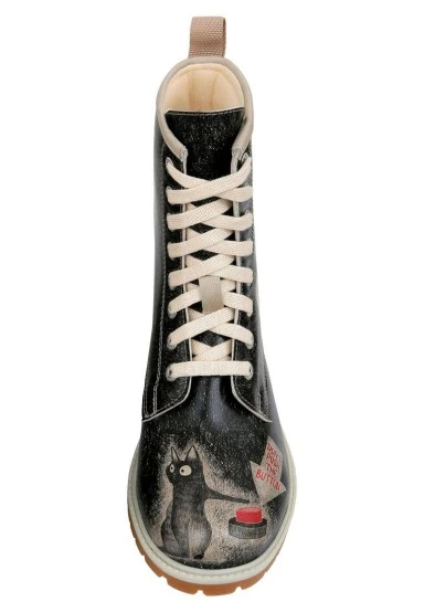 Femme Cuir Vegan Noir Bottes Longues - Agent of Chaos Motif - 