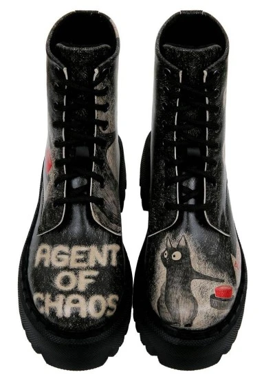 Femme Cuir Vegan Noir Bottes Longues - Agent of Chaos Motif - 