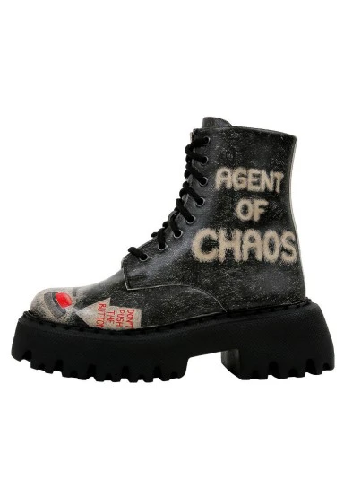 Femme Cuir Vegan Noir Bottes Longues - Agent of Chaos Motif - 