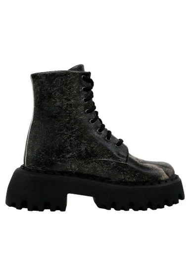 Femme Cuir Vegan Noir Bottes Longues - Agent of Chaos Motif - 