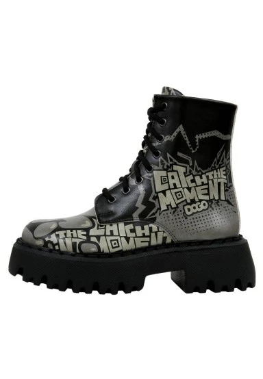 Femme Cuir Vegan Noir Bottes Longues - Catch the Moment Motif - 