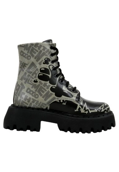 Femme Cuir Vegan Noir Bottes Longues - Catch the Moment Motif - 