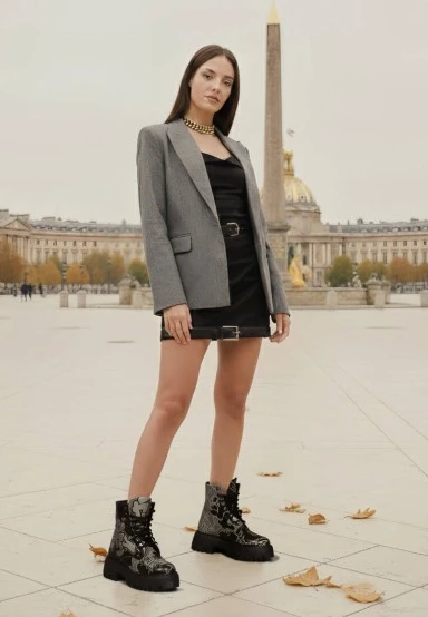 Femme Cuir Vegan Noir Bottes Longues - Catch the Moment Motif - 