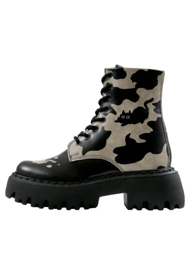 Femme Cuir Vegan Noir Bottes Longues - Cowie Motif - 