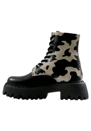Femme Cuir Vegan Noir Bottes Longues - Cowie Motif - 