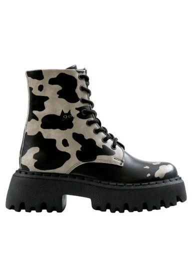 Femme Cuir Vegan Noir Bottes Longues - Cowie Motif - 