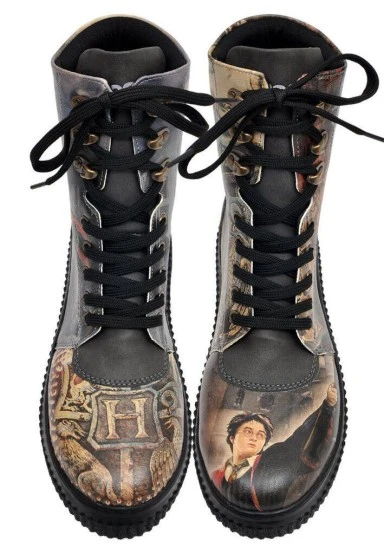 Femme Cuir Vegan Noir Bottes Longues - Warner Bros Triwizard Tournament Harry Potter Motif - 