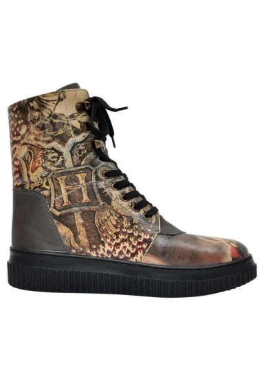 Femme Cuir Vegan Noir Bottes Longues - Warner Bros Triwizard Tournament Harry Potter Motif - 