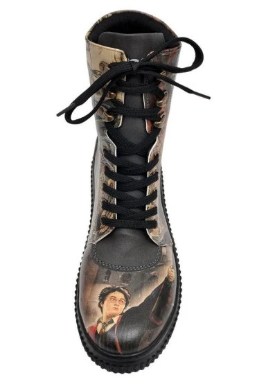 Femme Cuir Vegan Noir Bottes Longues - Warner Bros Triwizard Tournament Harry Potter Motif - 