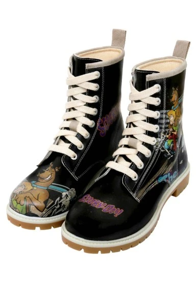 Femme Cuir Vegan Noir Bottes Longues - Warner Bros Scooby Doo Midnight Mystery Motif - 