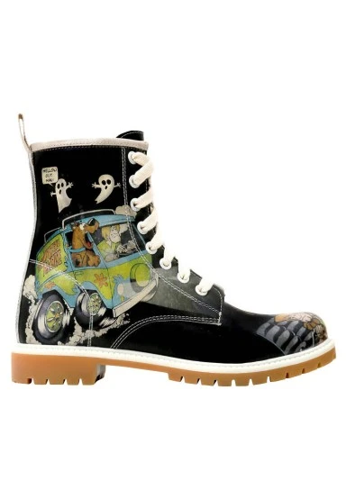 Femme Cuir Vegan Noir Bottes Longues - Warner Bros Scooby Doo Midnight Mystery Motif - 