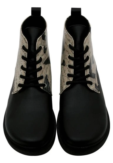 Femme Cuir Vegan Noir Bottines - Letters for Lovers Motif - 