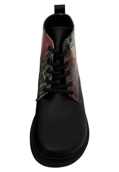 Femme Cuir Vegan Noir Bottines - Artsy Cat Collage Motif - 
