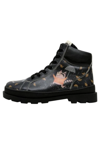 Femme Cuir Vegan Noir Bottines - Rain Waters My Soul Motif - 