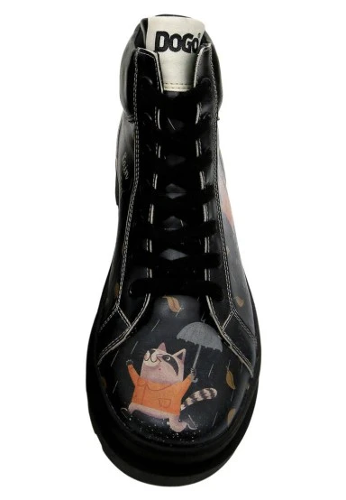 Femme Cuir Vegan Noir Bottines - Rain Waters My Soul Motif - 