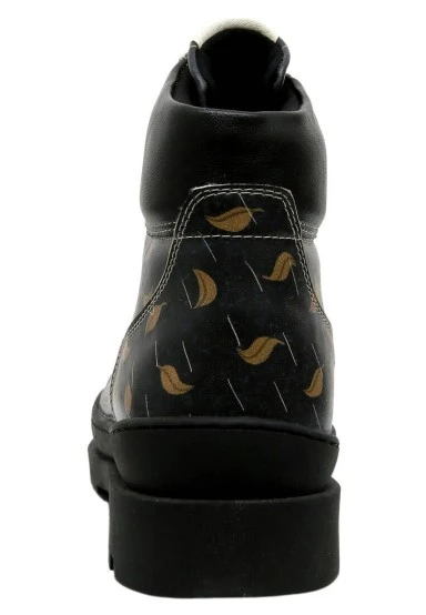 Femme Cuir Vegan Noir Bottines - Rain Waters My Soul Motif - 