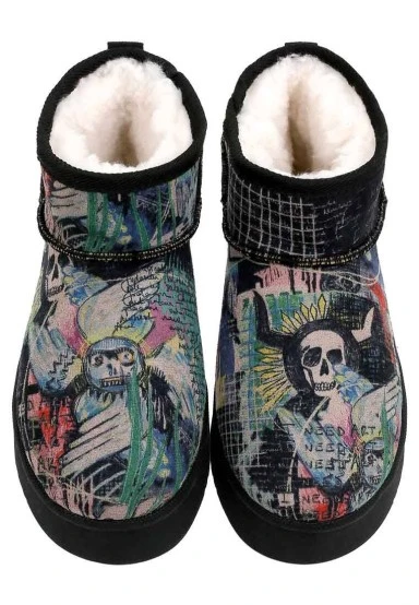 Femme Cuir Vegan Noir Bottines Doublées en Peluche - I Need Art Motif - 