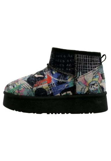 Femme Cuir Vegan Noir Bottines Doublées en Peluche - I Need Art Motif - 