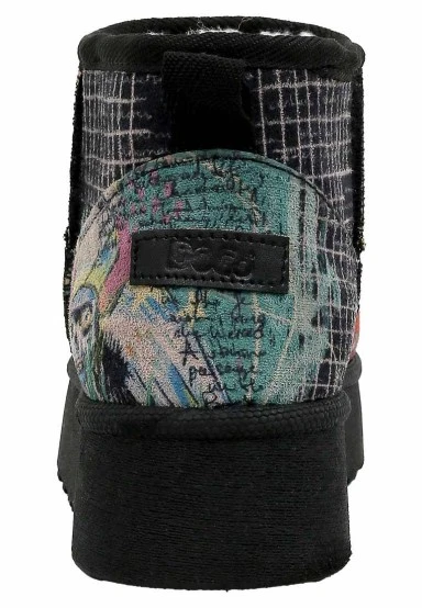 Femme Cuir Vegan Noir Bottines Doublées en Peluche - I Need Art Motif - 