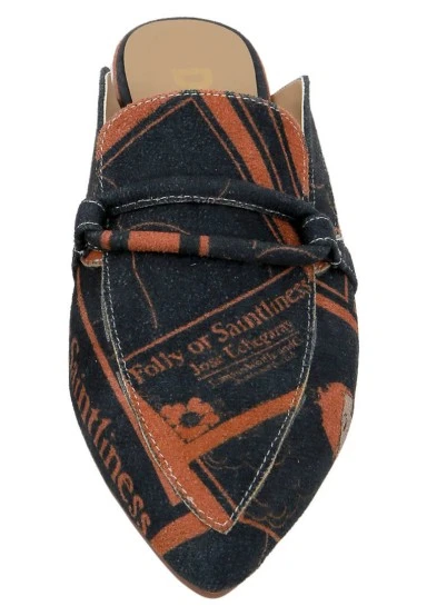Femme Cuir Vegan Noir Chaussons - Folly or Saintliness Motif - 