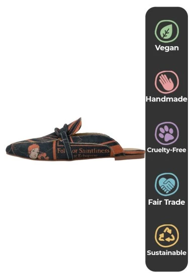 Femme Cuir Vegan Noir Chaussons - Folly or Saintliness Motif - 