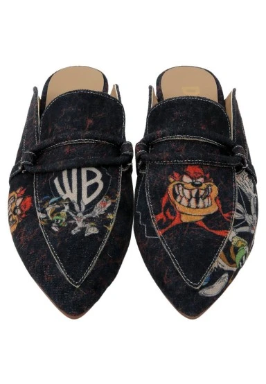 Femme Cuir Vegan Noir Chaussons - Warner Bros Tasmanian Devil Motif - 