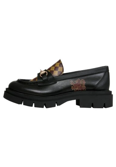 Femme Cuir Vegan Noir Mocassins - Warner Bros Harry Potter House of Gryffindor Motif - 