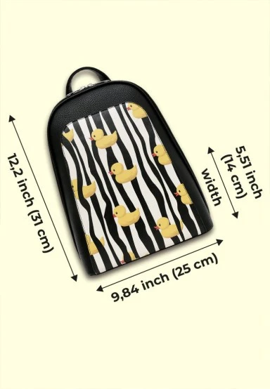 Femme Cuir Vegan Noir Sac à dos - Ducky Motif - 