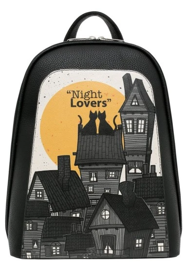 Femme Cuir Vegan Noir Sac à dos - Night Lovers Motif - 