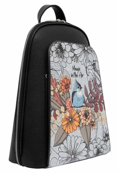 Femme Cuir Vegan Noir Sac à dos - Magic in the Air Motif - 