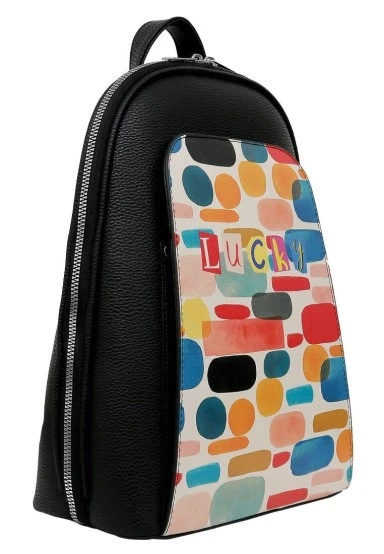 Femme Cuir Vegan Noir Sac à dos - Abstract Motif - 
