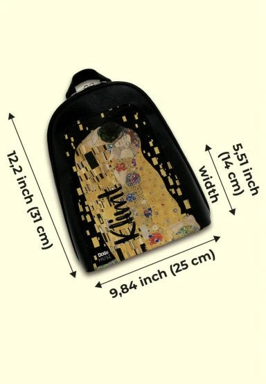 Femme Cuir Vegan Noir Sac à dos - Gustav Klimt The Kiss Muse Motif - 