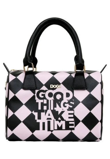 Femme Cuir Vegan Noir Sac à Main - Good Things Take Time Motif - 