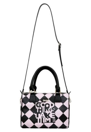 Femme Cuir Vegan Noir Sac à Main - Good Things Take Time Motif - 