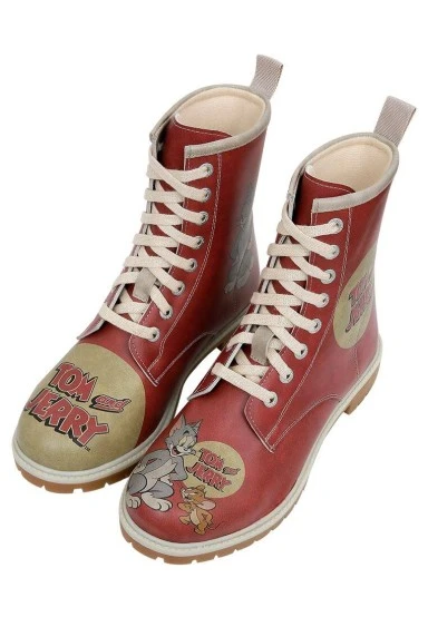 Femme Cuir Vegan Orange Bottes Longues - Warner Bros Tom et Jerry Motif - 