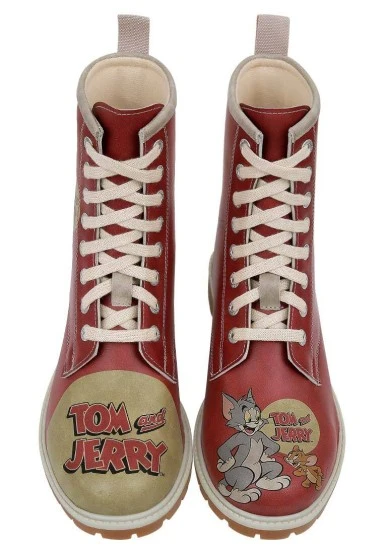 Femme Cuir Vegan Orange Bottes Longues - Warner Bros Tom et Jerry Motif - 