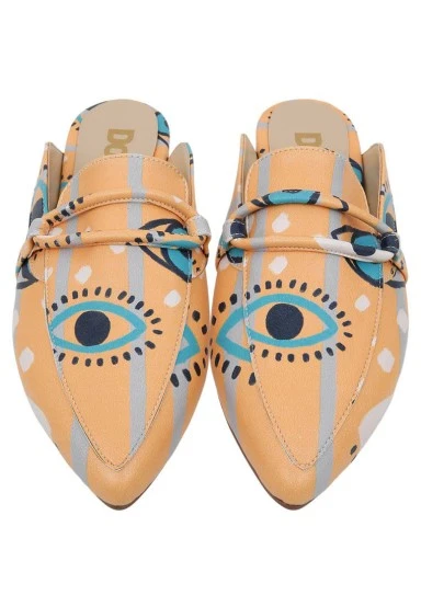 Femme Cuir Vegan Orange Chaussons - See You Motif - 