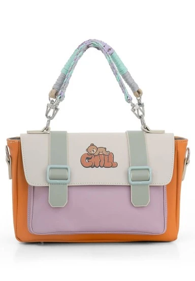 Femme Cuir Vegan Orange Sac à Main - Chill Motif - 