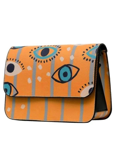 Femme Cuir Vegan Orange Sac à Main - See You Motif - 