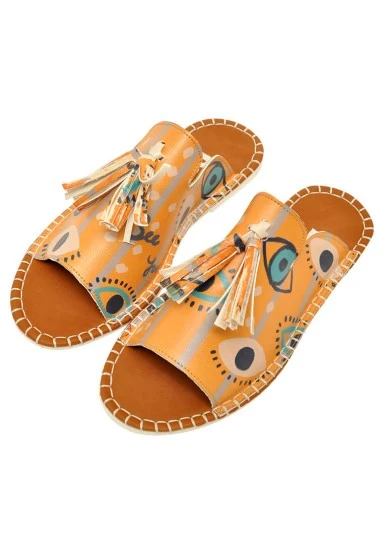 Femme Cuir Vegan Orange Sandales - See You Motif - 