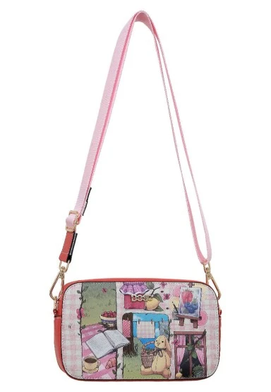 Femme Cuir Vegan Rose Sac à Main - Blooming Backyard Motif - 