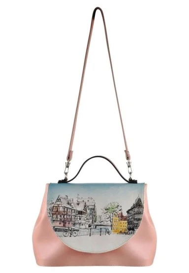 Femme Cuir Vegan Rose Sac à Main - Take a Walk Motif - 
