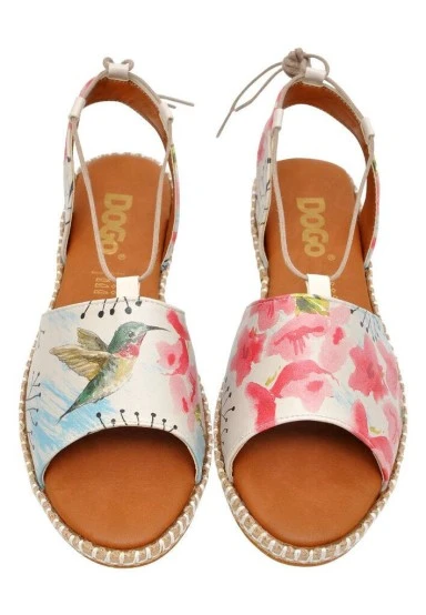 Femme Cuir Vegan Rose Sandales à Lacets - Spread Your Wings Motif - 