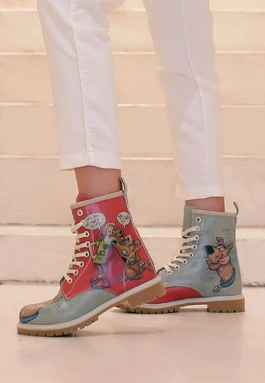 Femme Cuir Vegan Rouge Bottes Longues - Warner Bros Hungry Doo Scooby Doo Motif - 