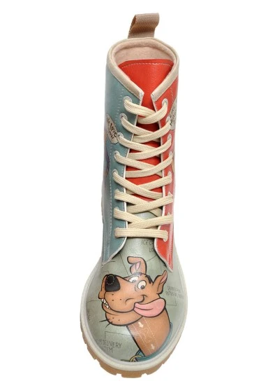 Femme Cuir Vegan Rouge Bottes Longues - Warner Bros Hungry Doo Scooby Doo Motif - 