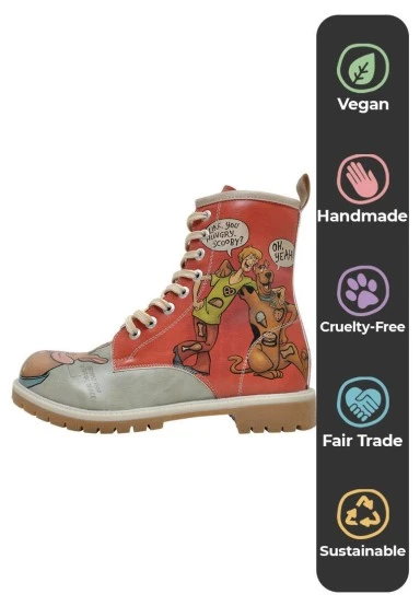 Femme Cuir Vegan Rouge Bottes Longues - Warner Bros Hungry Doo Scooby Doo Motif - 