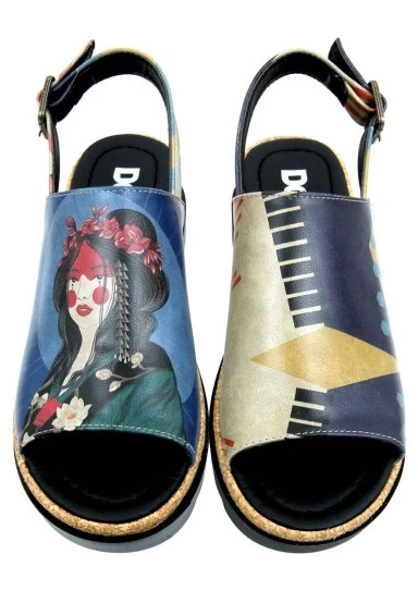 Femme Cuir Vegan Rouge Sandales Compensées - Bring Your Colours to Life Motif - 