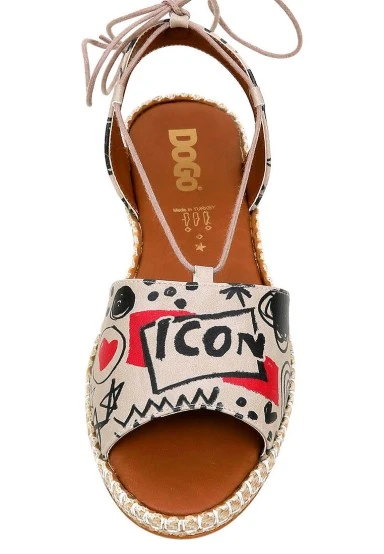 Femme Cuir Vegan Beige Sandales à Lacets - Icon Motif - 