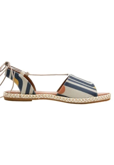 Femme Cuir Vegan Beige Sandales à Lacets - Love Long Hair Motif - 
